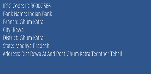Indian Bank Ghum Katra Branch, Branch Code 00G566 & IFSC Code Idib000g566