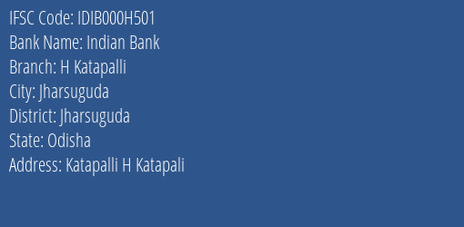 Indian Bank H Katapalli Branch, Branch Code 00H501 & IFSC Code IDIB000H501