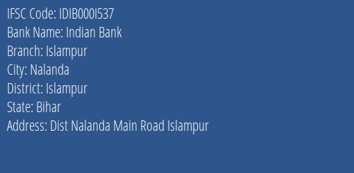 Indian Bank Islampur Branch Islampur IFSC Code IDIB000I537
