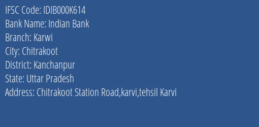 Indian Bank Karwi Branch Kanchanpur IFSC Code IDIB000K614