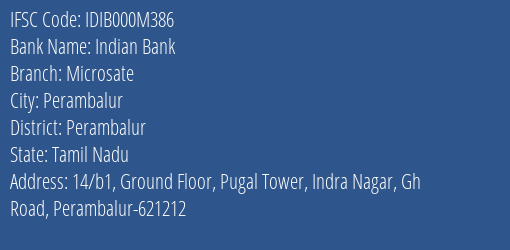 Indian Bank Microsate Branch Perambalur IFSC Code IDIB000M386