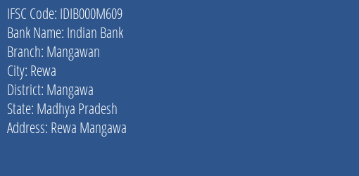 Indian Bank Mangawan Branch Mangawa IFSC Code IDIB000M609