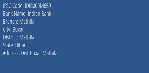 Indian Bank Mathila Branch Mathila IFSC Code IDIB000M659