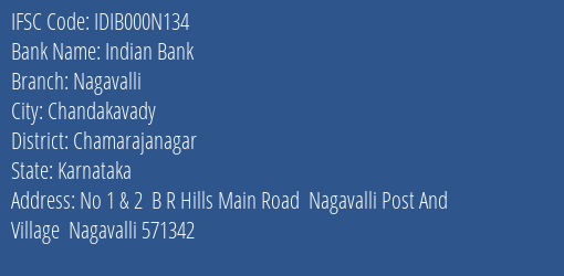 Indian Bank Nagavalli Branch, Branch Code 00N134 & IFSC Code IDIB000N134