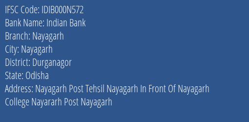 Indian Bank Nayagarh Branch Durganagor IFSC Code IDIB000N572