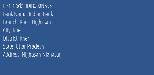 Indian Bank Kheri Nighasan Branch, Branch Code 00N595 & IFSC Code Idib000n595