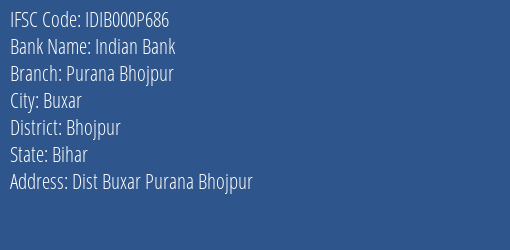 Indian Bank Purana Bhojpur Branch Bhojpur IFSC Code IDIB000P686