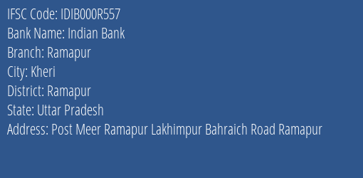 Indian Bank Ramapur Branch, Branch Code 00R557 & IFSC Code Idib000r557
