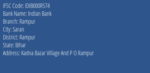 Indian Bank Rampur Branch Rampur IFSC Code IDIB000R574
