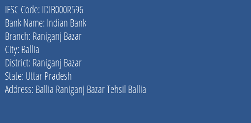 Indian Bank Raniganj Bazar Branch, Branch Code 00R596 & IFSC Code Idib000r596