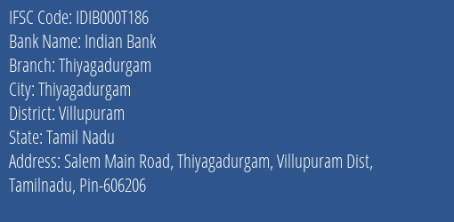 Indian Bank Thiyagadurgam Branch Villupuram IFSC Code IDIB000T186