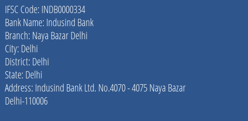 Indusind Bank Naya Bazar Delhi Branch Delhi IFSC Code INDB0000334