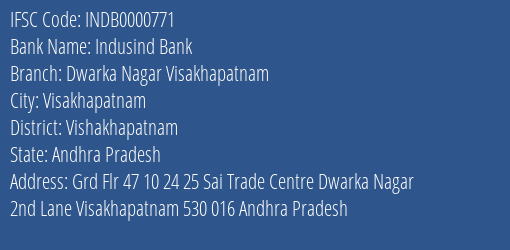 Indusind Bank Dwarka Nagar Visakhapatnam Branch, Branch Code 000771 & IFSC Code Indb0000771