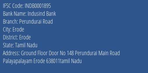 Indusind Bank Perundurai Road Branch Erode IFSC Code INDB0001895