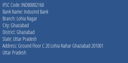 Indusind Bank Lohia Nagar Branch Ghaziabad IFSC Code INDB0002160