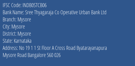 Indusind Bank Sree Thyagaraja Co Operative Urban Bank Ltd Mysore Branch Mysore IFSC Code INDB0STCB06