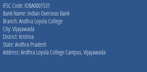 Indian Overseas Bank Andhra Loyola College Branch IFSC Code