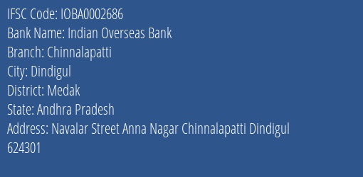 Indian Overseas Bank Chinnalapatti Branch Medak IFSC Code IOBA0002686