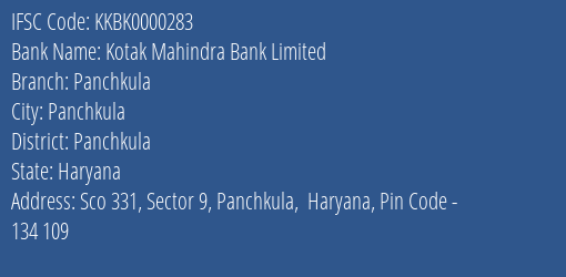 Kotak Mahindra Bank Panchkula Branch Panchkula IFSC Code KKBK0000283