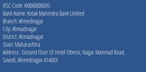 Kotak Mahindra Bank Ahmednagar Branch Ahmadnagar IFSC Code KKBK0000695