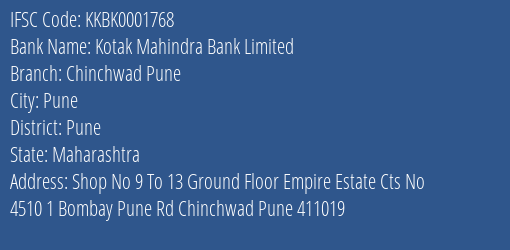 Kotak Mahindra Bank Chinchwad Pune Branch Pune IFSC Code KKBK0001768