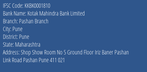 Kotak Mahindra Bank Pashan Branch Branch Pune IFSC Code KKBK0001810