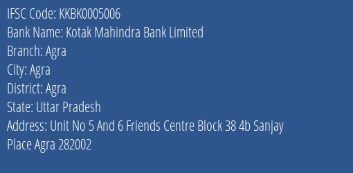 Kotak Mahindra Bank Agra Branch Agra IFSC Code KKBK0005006