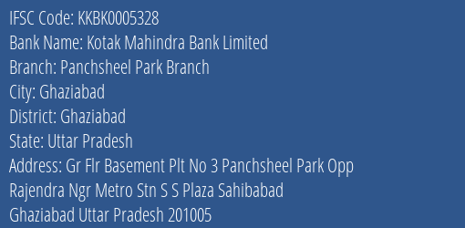 Kotak Mahindra Bank Panchsheel Park Branch Branch Ghaziabad IFSC Code KKBK0005328
