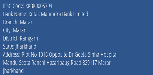 Kotak Mahindra Bank Limited Marar Branch, Branch Code 005794 & IFSC Code Kkbk0005794