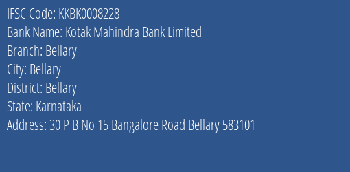 Kotak Mahindra Bank Bellary Branch Bellary IFSC Code KKBK0008228