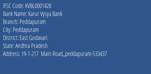 Karur Vysya Bank Peddapuram Branch East Godavari IFSC Code KVBL0001428
