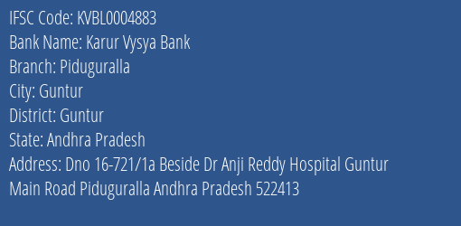 Karur Vysya Bank Piduguralla Branch Guntur IFSC Code KVBL0004883