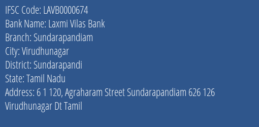 Laxmi Vilas Bank Sundarapandiam Branch Sundarapandi IFSC Code LAVB0000674