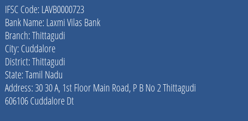Laxmi Vilas Bank Thittagudi Branch Thittagudi IFSC Code LAVB0000723