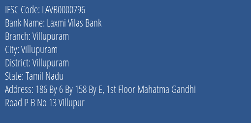 Laxmi Vilas Bank Villupuram Branch Villupuram IFSC Code LAVB0000796