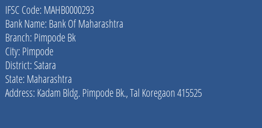 Bank Of Maharashtra Pimpode Bk Branch, Branch Code 000293 & IFSC Code Mahb0000293