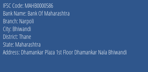 Bank Of Maharashtra Narpoli Branch, Branch Code 000586 & IFSC Code Mahb0000586