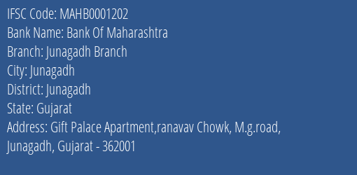 Bank Of Maharashtra Junagadh Branch Branch, Branch Code 001202 & IFSC Code MAHB0001202