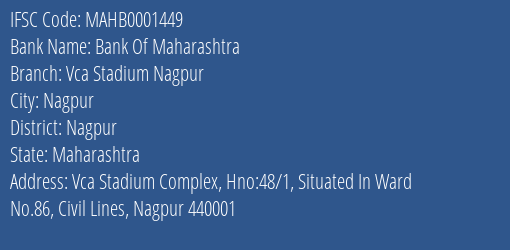 Bank Of Maharashtra Vca Stadium Nagpur Branch, Branch Code 001449 & IFSC Code Mahb0001449