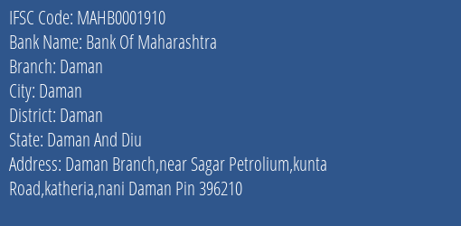 Bank Of Maharashtra Daman Branch Daman IFSC Code MAHB0001910