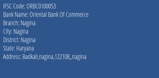 Oriental Bank Of Commerce Nagina Branch Nagina IFSC Code ORBC0100053