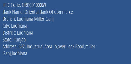 Oriental Bank Of Commerce Ludhiana Miller Ganj Branch Ludhiana IFSC Code ORBC0100069