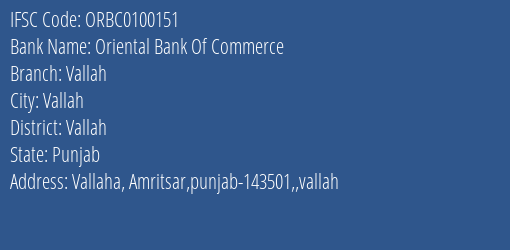Oriental Bank Of Commerce Vallah Branch Vallah IFSC Code ORBC0100151