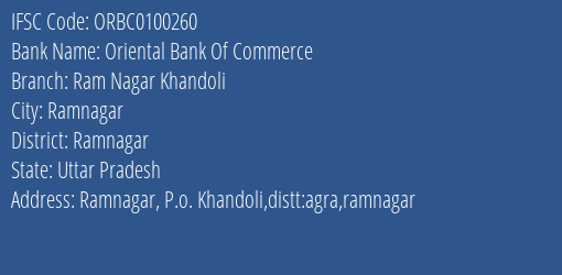 Oriental Bank Of Commerce Ram Nagar Khandoli Branch Ramnagar IFSC Code ORBC0100260