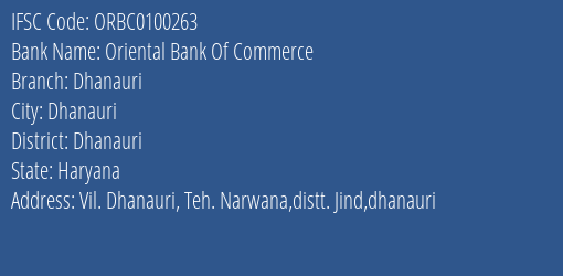 Oriental Bank Of Commerce Dhanauri Branch Dhanauri IFSC Code ORBC0100263