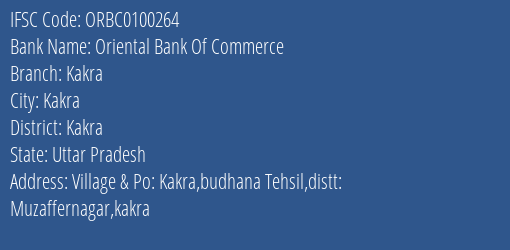 Oriental Bank Of Commerce Kakra Branch Kakra IFSC Code ORBC0100264