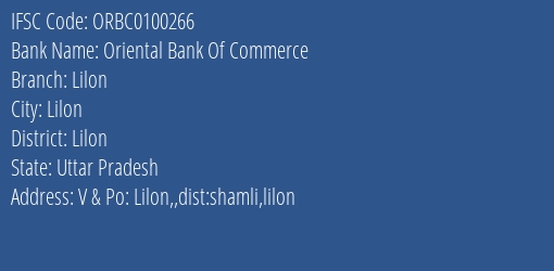 Oriental Bank Of Commerce Lilon Branch Lilon IFSC Code ORBC0100266