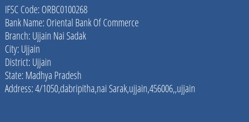 Oriental Bank Of Commerce Ujjain Nai Sadak Branch Ujjain IFSC Code ORBC0100268