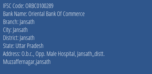 Oriental Bank Of Commerce Jansath Branch Jansath IFSC Code ORBC0100289