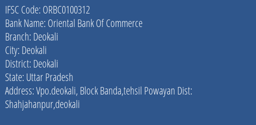 Oriental Bank Of Commerce Deokali Branch Deokali IFSC Code ORBC0100312